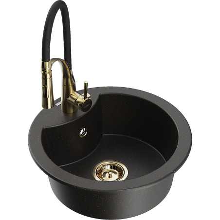 Mexen Diego гранитна единична мивка с кухненски смесител Aster, черен/златист