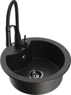 Mexen Diego гранитна кухненска мивка с една камера с кухненски смесител Aster, черно/златно металик - 6512-75-73450-70-B