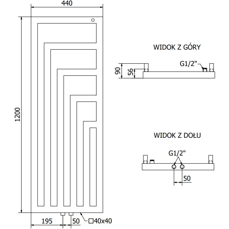 Mexen Alaska декоративен радиатор 1216 x 440 мм, 542 W, черен - W205-1216-440-00-70