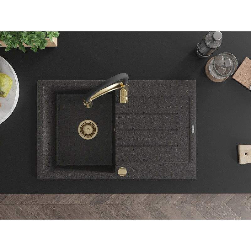 Mexen Bruno гранитна мивка с 1 камера с отцедник и кухненски смесител Aster,