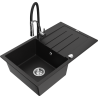 Mexen Bruno гранитна кухненска мивка с 1 корито и отцедник и кухненски смесител Aster, черен - 6513-77-73450-07
