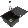 Mexen Bruno гранитна мивка с 1 камера с отцедник и кухненски смесител Aster, черен - 6513-77-73450-57-G