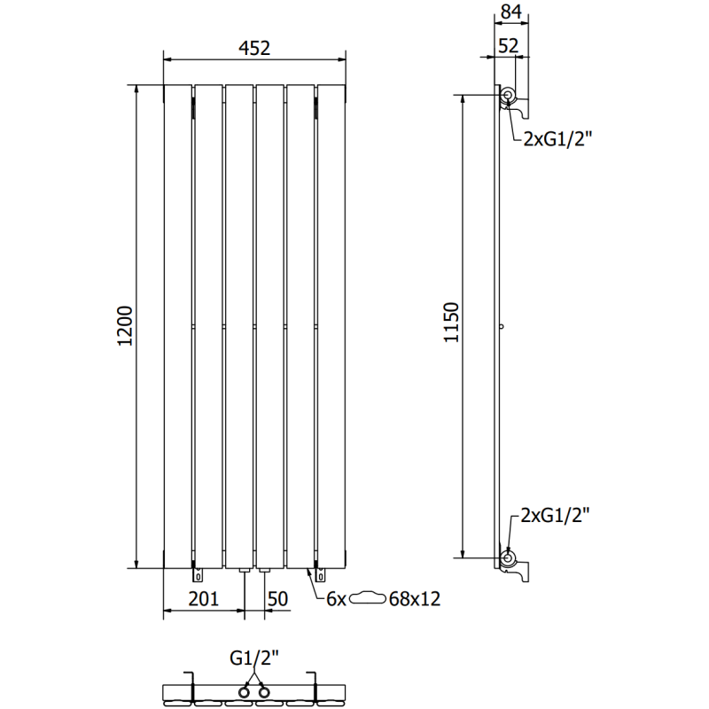 Mexen Boston декоративен радиатор 1200 x 452 мм, 611 W, бял - W213-1200-452-00-20