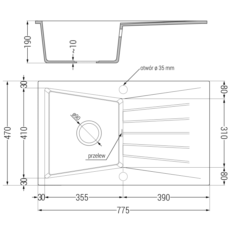 Mexen Cesar еднокоморна гранитна мивка с отцедник и кухненски смесител Aster, черен/сребърен металик - 6514-73-73450-07