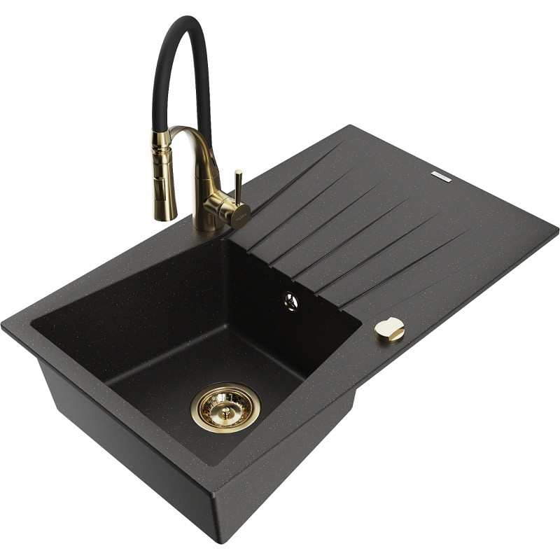 Mexen Cesar гранитна мивка с 1 камера с дренаж и кухненски смесител Aster,