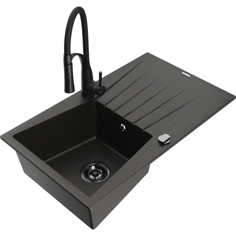 Mexen Cesar гранитна мивка с 1 камера с отцедник и кухненски смесител Aster,