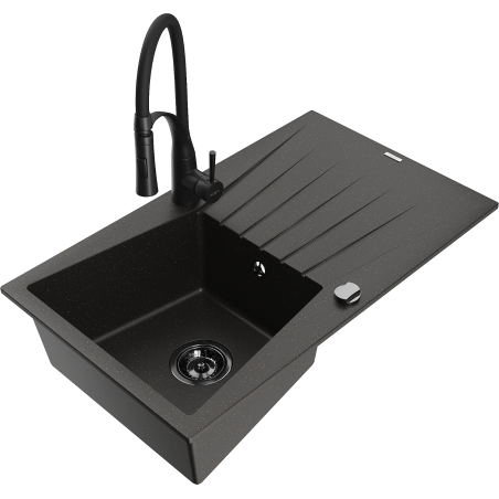 Mexen Cesar гранитна мивка с 1 камера с отцедник и кухненски смесител Aster,
