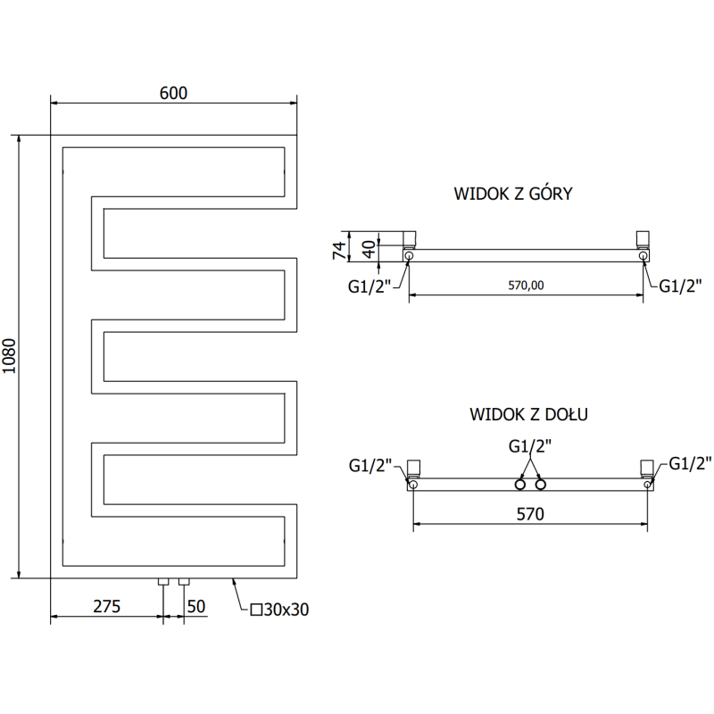 Mexen Floryda декоративен радиатор 1080 x 600 mm, 358 W, черен - W206-1080-600-00-70