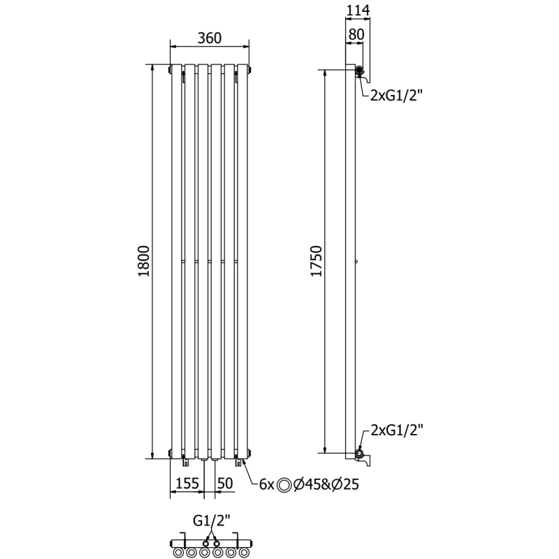 Mexen Nevada декоративен радиатор 1800 x 360 мм, 705 W, черен - W201-1800-360-00-70
