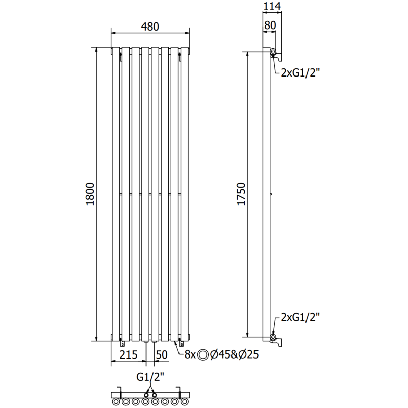 Mexen Nevada декоративен радиатор 1800 x 480 мм, 940 W, черен - W201-1800-480-00-70