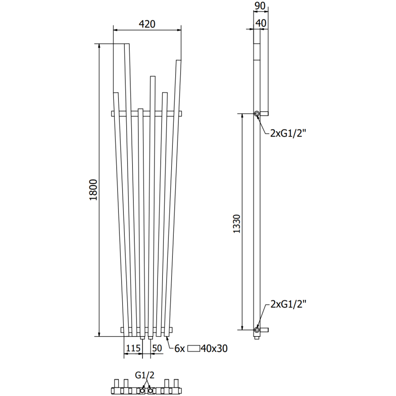 Mexen Omaha декоративен радиатор 1800 x 420 mm, 655 W, бял - W208-1800-420-00-20