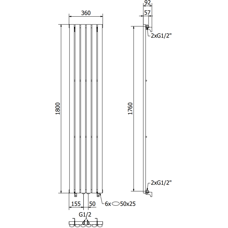 Mexen Oregon декоративен радиатор 1800 x 360 mm, 604 W, черен - W202-1800-350-00-70