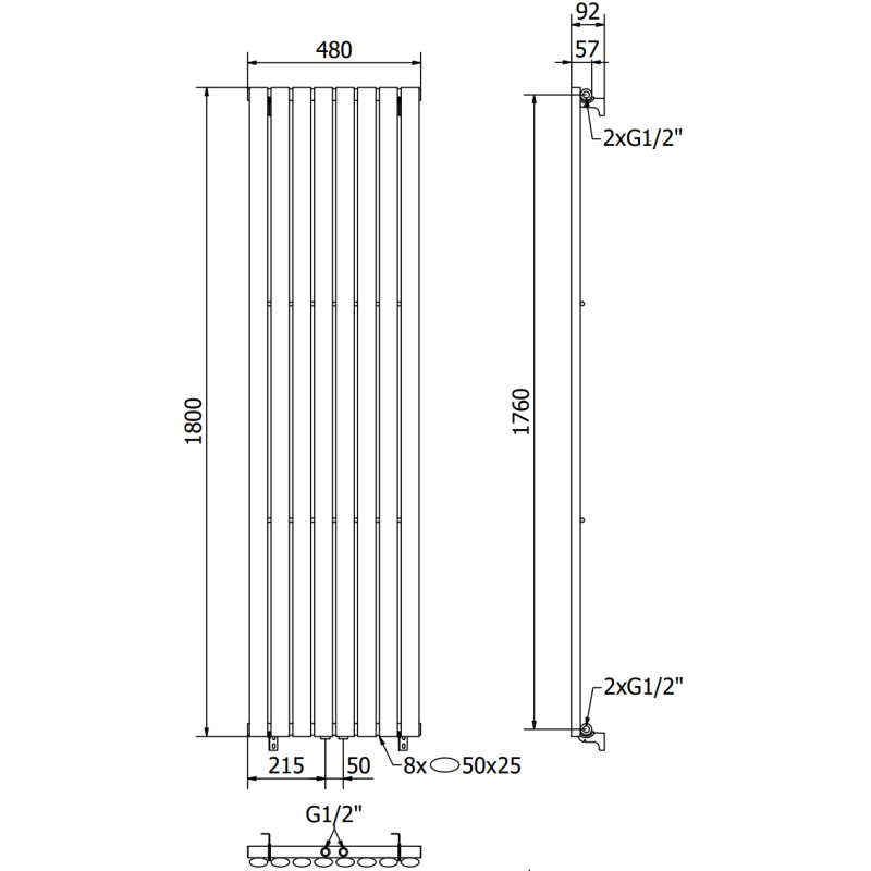 Mexen Oregon декоративен радиатор 1800 x 480 мм, 805 W, черен - W202-1800-490-00-70