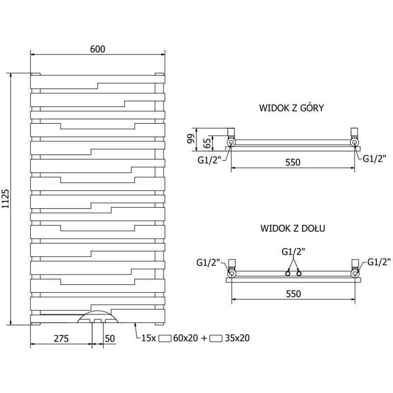 Mexen Provo декоративен радиатор 1125 x 600 мм, 799 W, черен - W209-1125-600-00-70