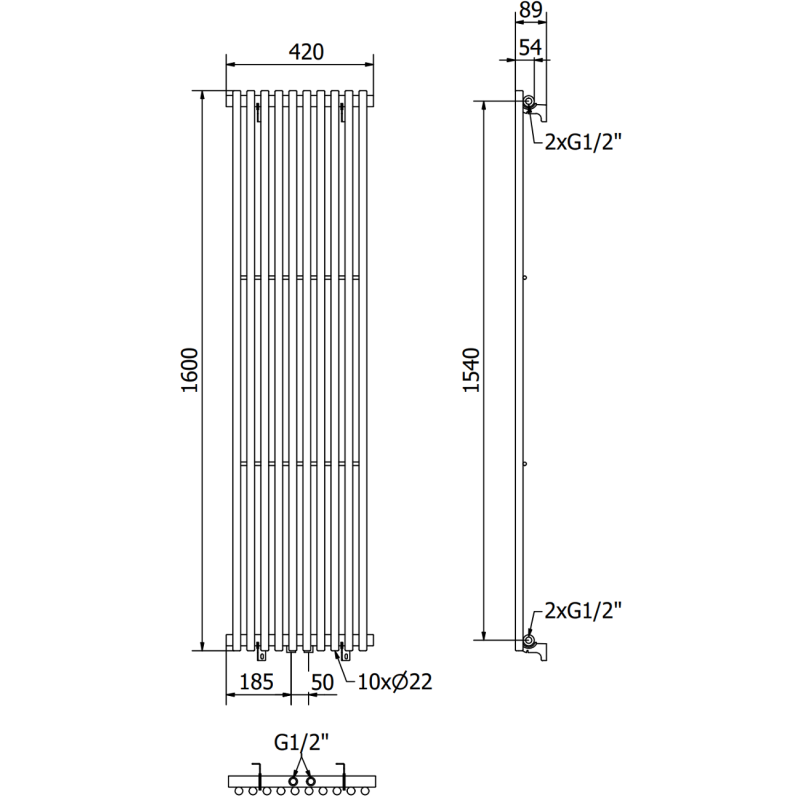 Mexen Tulsa декоративен радиатор 1600 x 420 мм, 613 W, черен - W219-1600-420-00-70