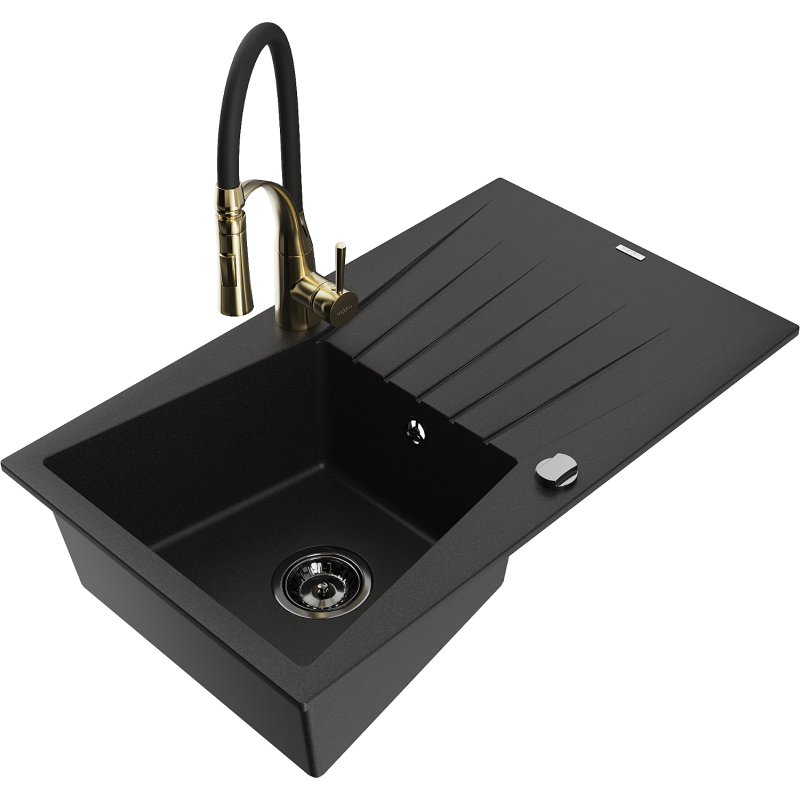 Mexen Cesar гранитна мивка с 1 отделение със сушилник и кухненски смесител