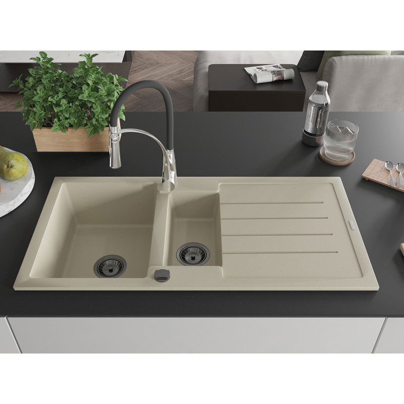 Mexen Andres гранитна мивка с 1,5 камери с отцедник и кухненски смесител Aster, бежов - 6515-69-73450-07-B