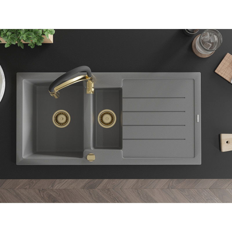 Mexen Andres гранитна мивка с 1,5 камери с отцедник и кухненски смесител Aster,