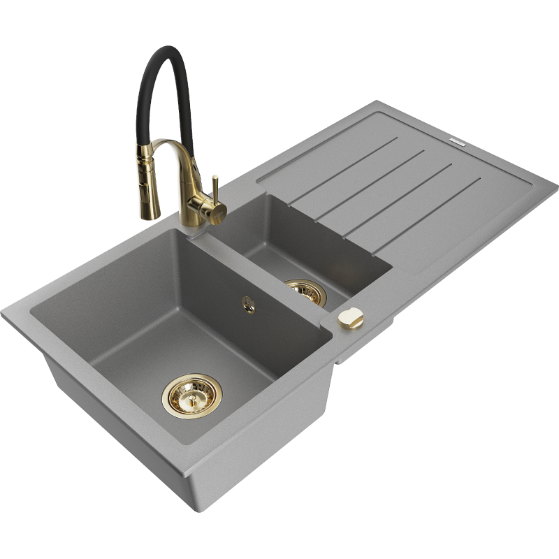 Mexen Andres гранитна мивка с 1,5 камери с отцедник и кухненски смесител Aster,