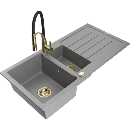 Mexen Andres гранитна мивка с 1,5 камери с отцедник и кухненски смесител Aster,