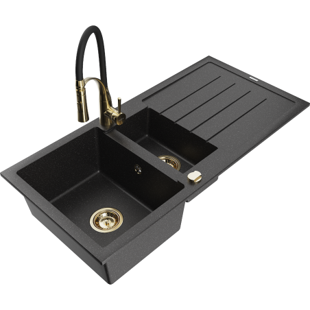 Mexen Andres гранитна мивка с 1,5 камери с отцедник и кухненски смесител Aster,