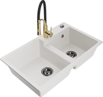 Mexen Tomas двоен мивка от гранит с кухненски смесител Aster, бял - 6516-20-73450-57-B