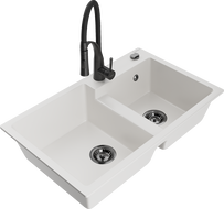 Mexen Tomas гранитна мивка с 2 отделения и кухненски смесител Aster, бял - 6516-20-73450-70-B