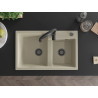 Mexen Tomas гранитна мивка с 2 камери и кухненски смесител Aster, бежов