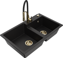 Mexen Tomas гранитна мивка с 2 камери и кухненски смесител Aster, черен - 6516-77-73450-57-G