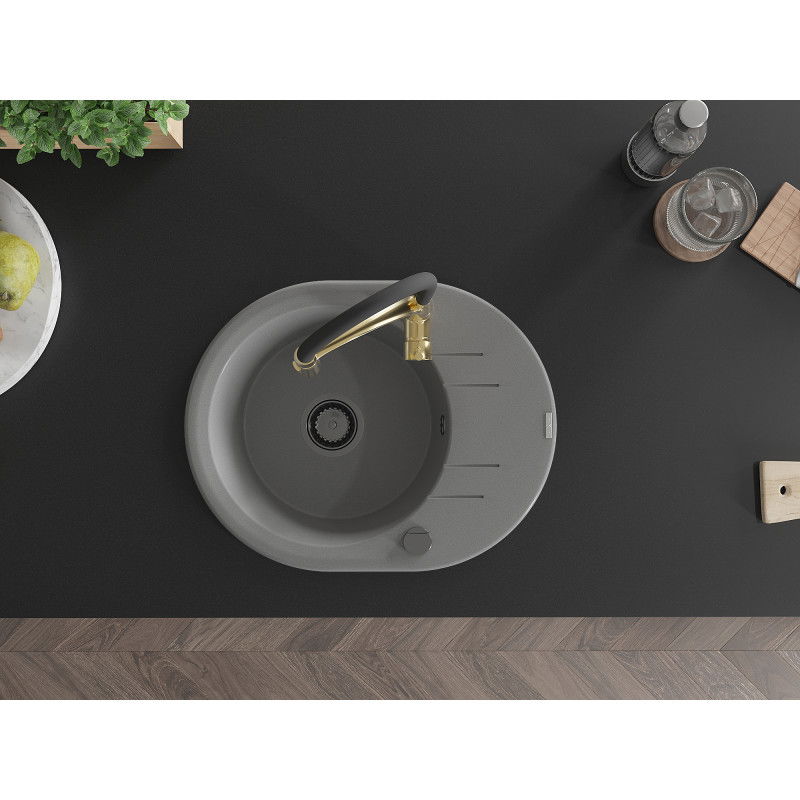 Mexen Kevin гранитна мивка 1-камерна с отцедник и кухненски смесител Aster, сива - 6517-71-73450-57-B