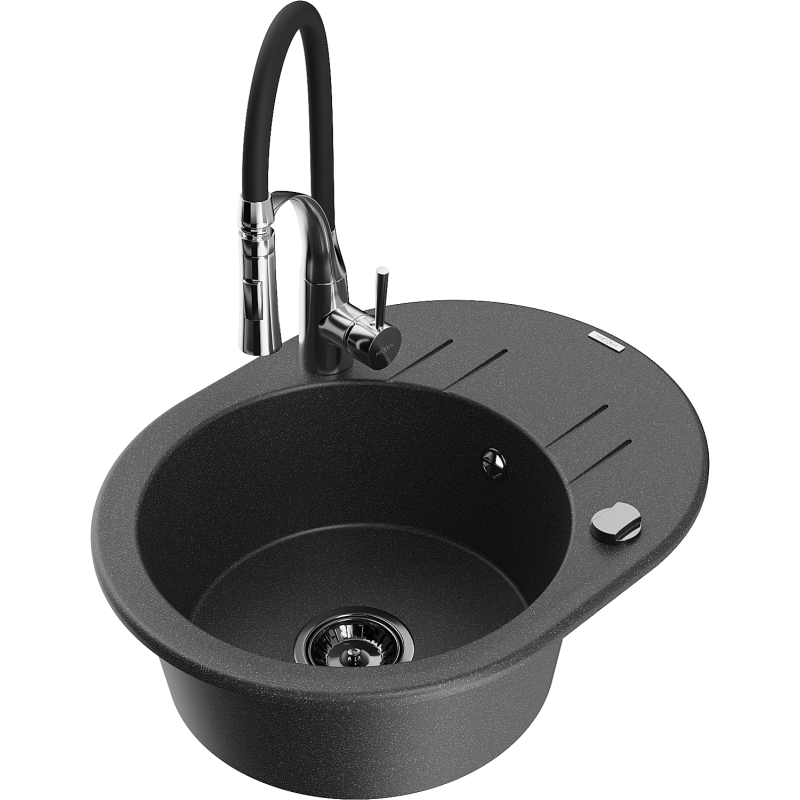 Mexen Kevin гранитна мивка с 1 камера с отцеждач и кухненски смесител Aster,