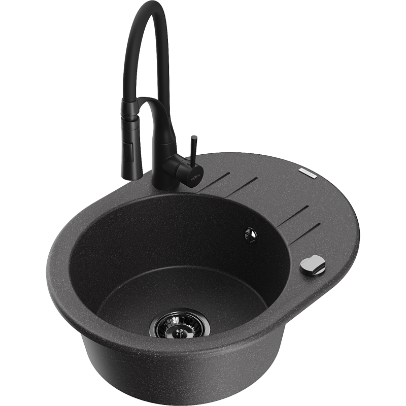 Mexen Kevin гранитна мивка с 1 корито с отцедник и кухненски смесител Aster,