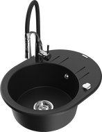 Mexen Kevin гранитна кухненска мивка с 1 корито с отцедник и кухненски смесител Aster, черен - 6517-77-73450-07