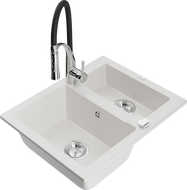 Mexen Carlos гранитна мивка 1,5 камери с кухненски смесител Aster, бял - 6518-20-73450-07