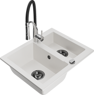 Mexen Carlos гранитна мивка 1,5 камери с кухненски смесител Aster, бяла - 6518-20-73450-07-B