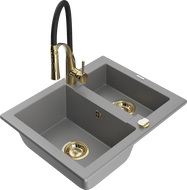 Mexen Carlos гранитна мивка 1,5-коморна с кухненски смесител Aster, сива - 6518-71-73450-57-G