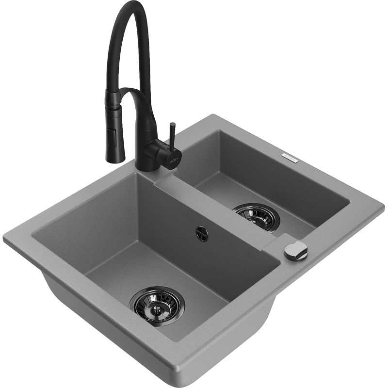 Mexen Carlos гранитна мивка 1,5 камери с кухненски смесител Aster, сив - 6518-71-73450-70-B