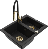 Mexen Carlos гранитна мивка с 1,5 камери и кухненски смесител Aster, черен - 6518-77-73450-57-G