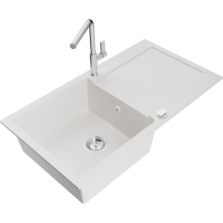 Mexen Leo гранитна мивка с едно корито с отцедник и кухненски смесител Flora,