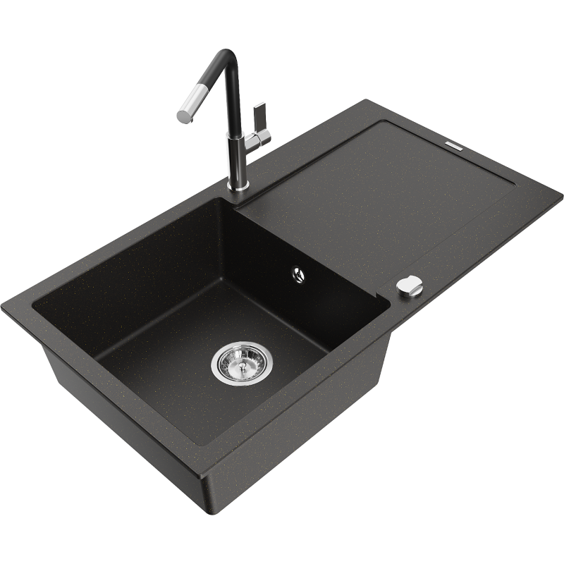 Mexen Leo гранитна кухненска мивка с едно корито и сушилник и кухненски