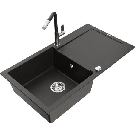 Mexen Leo гранитна кухненска мивка с едно корито и сушилник и кухненски