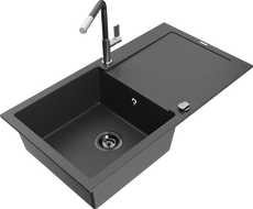 Mexen Leo гранитна мивка с 1 отделение и сушилник с кухненски смесител Flora,