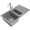 Mexen Matias гранитна мивка с 1,5 камери с отцедник и кухненски смесител Flora,
