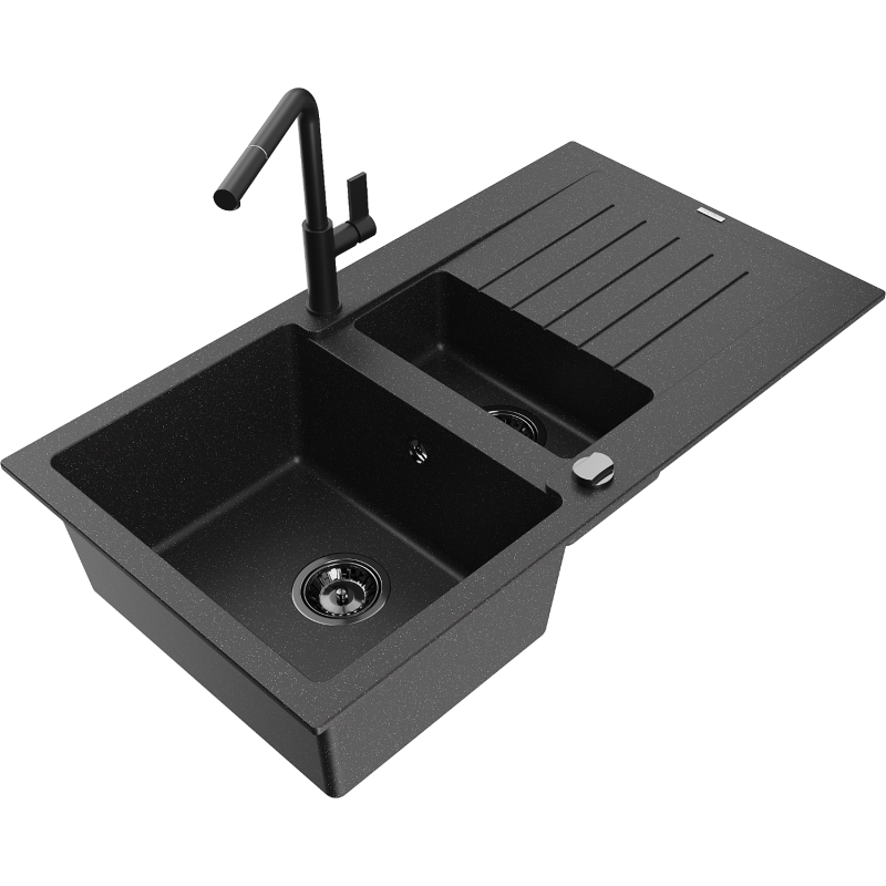 Mexen Matias гранитна мивка с 1,5 отделения с отцеждач и кухненски смесител