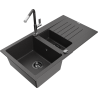 Mexen Matias гранитна мивка с 1,5 камери с отцедник и кухненски смесител Flora,