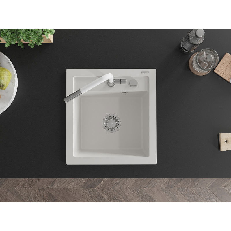 Mexen Vito гранитна мивка с 1 отделение с кухненски смесител Flora, бял - 6503-20-670401-02