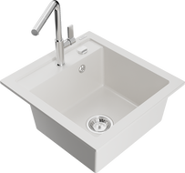 Mexen Vito гранитна мивка с 1 камера и кухненски смесител Flora, бял - 6503-20-670401-00