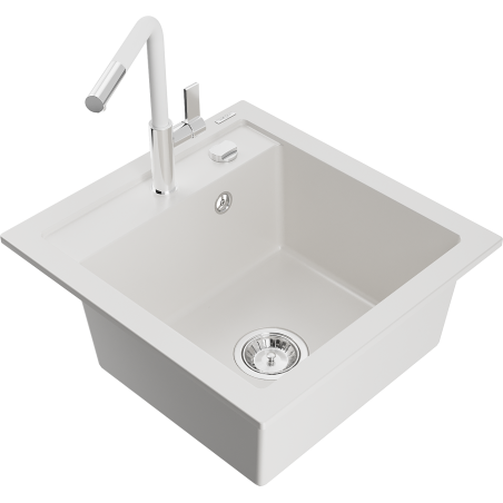 Mexen Vito гранитна мивка с 1 отделение с кухненски смесител Flora, бял - 6503-20-670401-02