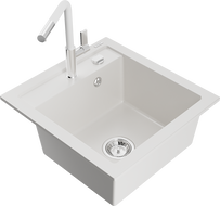 Mexen Vito гранитна мивка с 1 отделение с кухненски смесител Flora, бял - 6503-20-670401-02