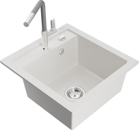 Mexen Vito гранитна мивка с 1 отделение с кухненски смесител Flora, бял - 6503-20-670401-06